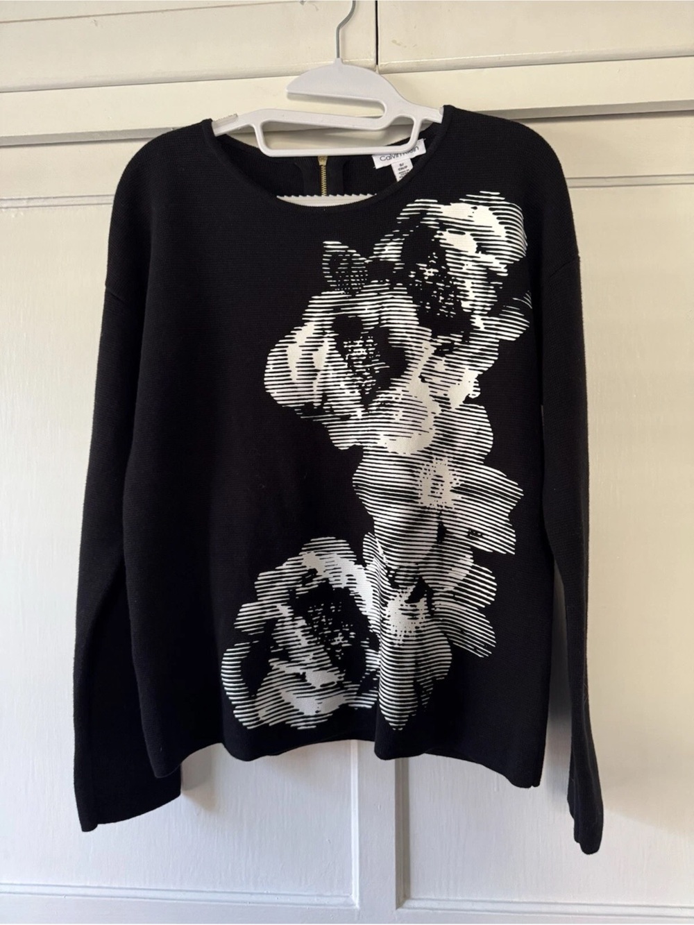 Calvin Klein Black Crewneck Sweater with White Floral Graphic